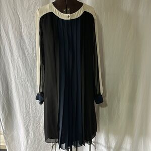 Ann Taylor Elegant Black and Blue Pleated Knee Length Women's Dress M